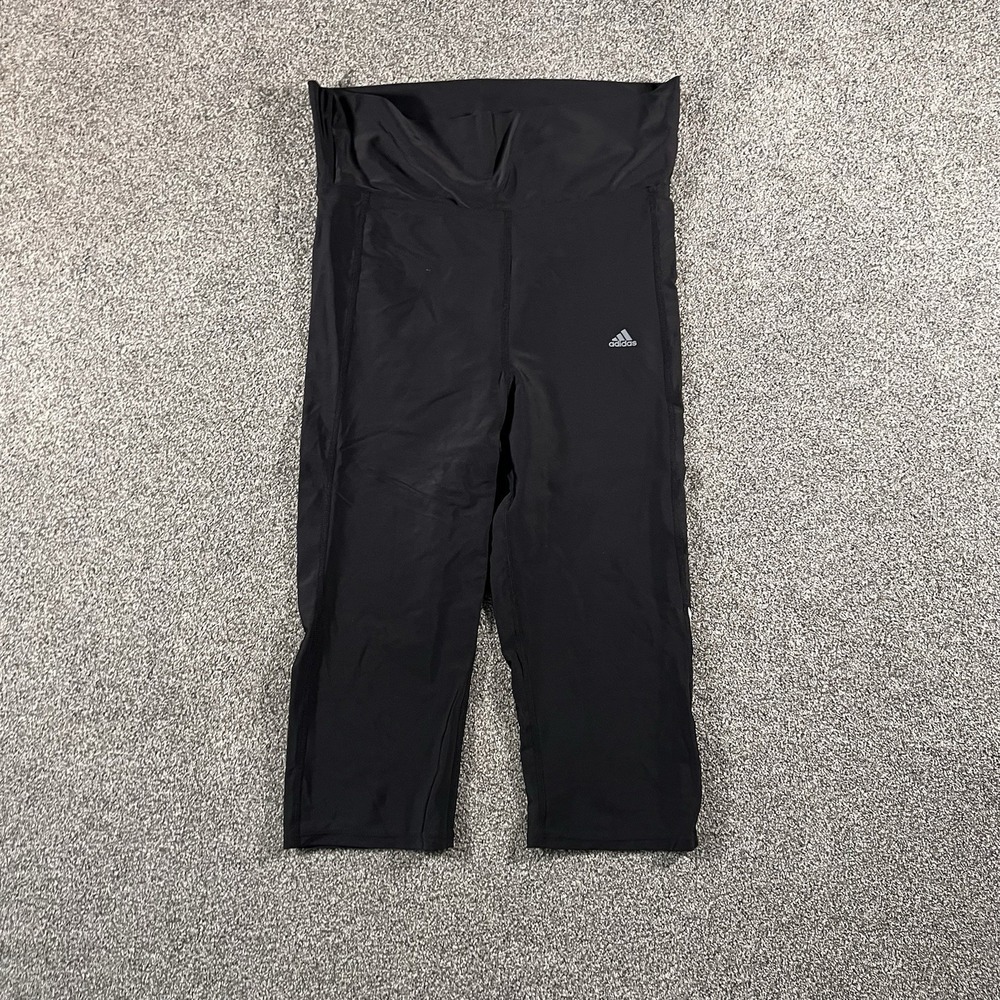 Adidas Womens Size 12 Black Capri Leggings High Rise Workout Yoga 1ABF022